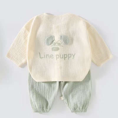 100%纯棉纱布A类婴儿开衫家居服夏季薄款33109儿童分体套装空调服