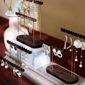 波浪耳环架杆胡桃木拍摄道具陈列珠宝饰品首饰展示架铜子摆件贴皮