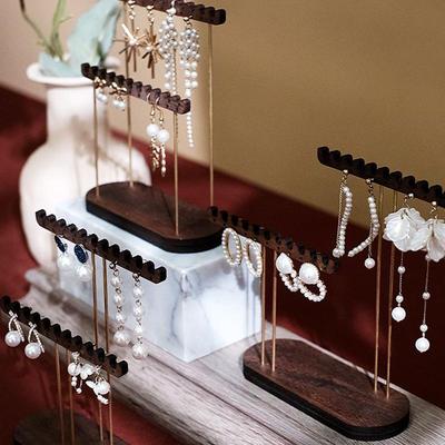 波浪耳环架杆胡桃木拍摄道具陈列珠宝饰品首饰展示架铜子摆件贴皮