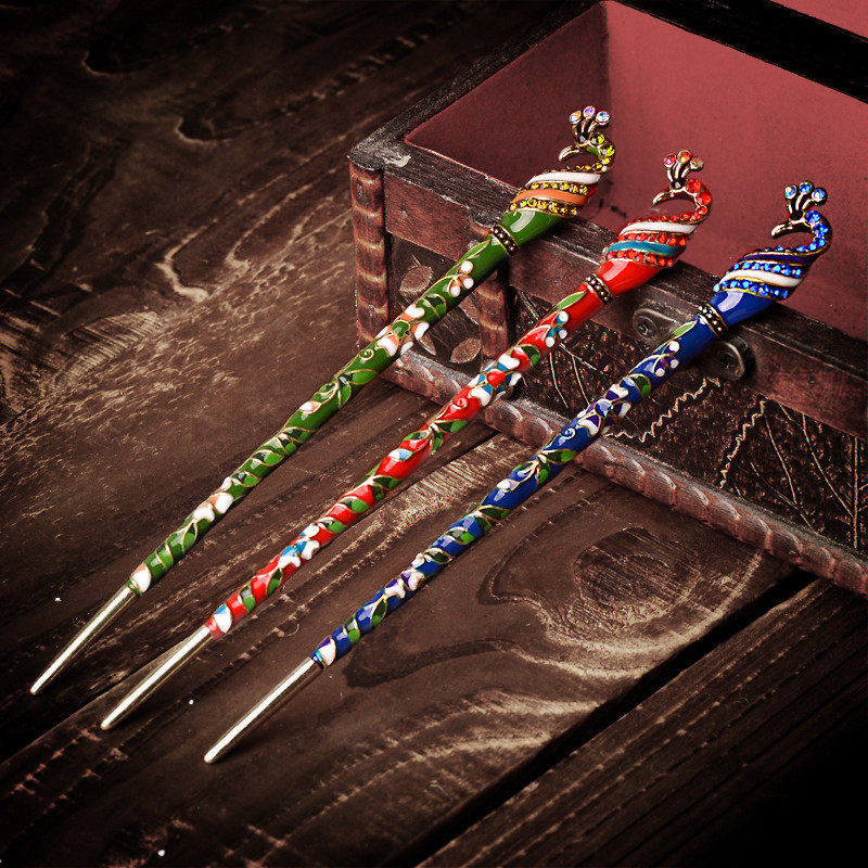 复古中国风景泰蓝孔雀发簪气质水钻挽发簪子日常古风盘发发饰,饰品/流行首饰/时尚饰品新,发饰,淘宝优惠券,粉丝福利购,淘宝优惠卷