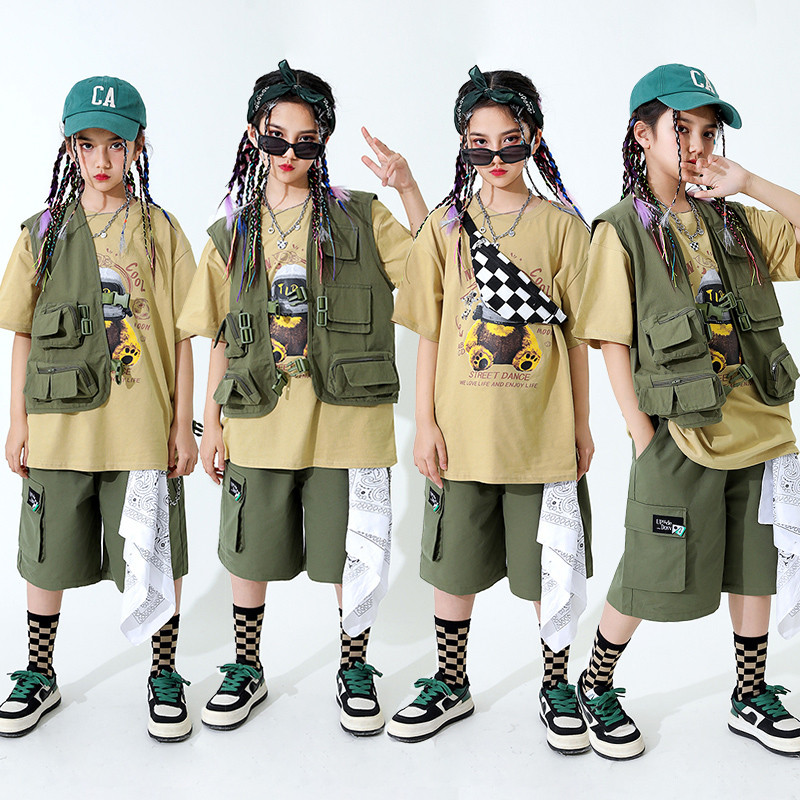 推荐儿童街舞演出服爵士舞服装女童嘻哈套装男童hiphop走秀潮童装