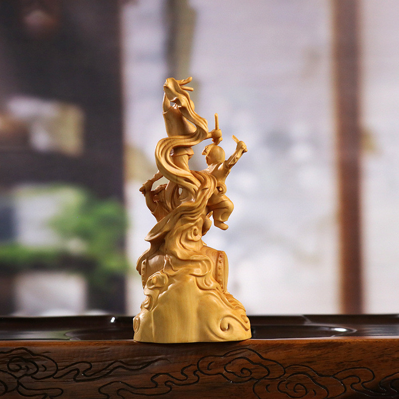 黄杨木雕喜气洋洋敲锣打鼓摆件童趣创意书房童子女工艺品乔迁礼品