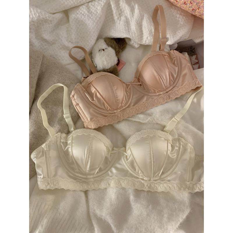 法式无痕绸面内衣女薄款软钢圈收副乳防下垂兔耳杯小胸文胸罩套装,女士内衣/男士内衣/家居服,文胸,淘宝优惠券,粉丝福利购,淘宝优惠卷