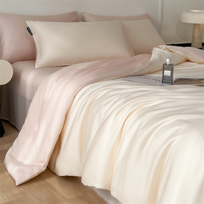 简约纯色冰丝感凉床上四件套夏季丝滑床单被套学生宿舍单人三件套