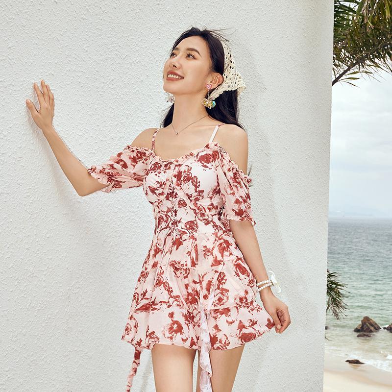 推荐泳衣女款连体大码泡温泉辣妹仙女风高级感碎花复古遮肚显瘦20