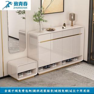 钢琴烤漆入户门口鞋柜带换鞋凳四门四抽2024新款鞋柜收纳柜