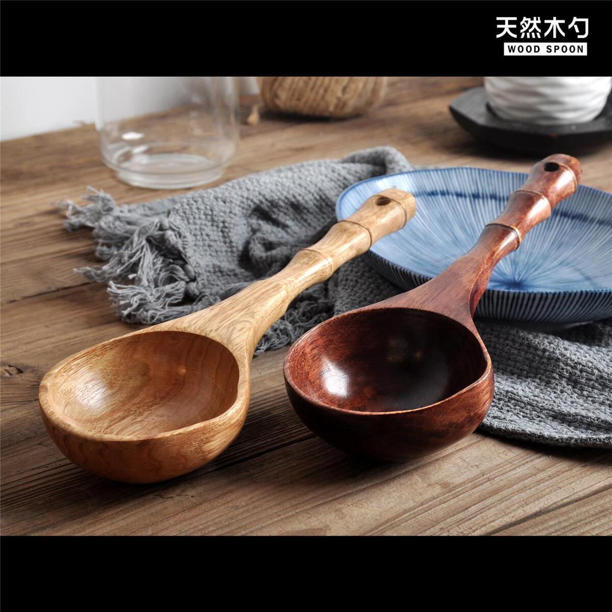 栗木竹节汤勺 创意日式竹节酒店泡浴水瓢汤水勺 木质厨房餐具用品