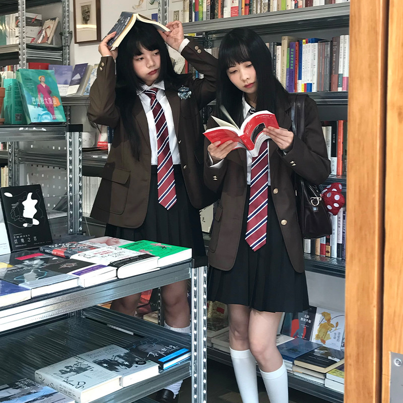 高货速发日系jk制服西装外套学院风校供感高中学生校服两粒扣茶色