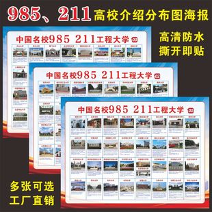 中国重点大学分布图挂画名校简介墙贴985211介绍高中励志教室布置