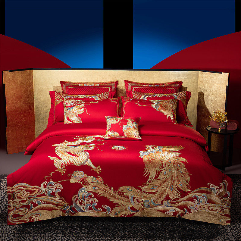 大红喜被婚礼陪嫁长绒棉婚庆四件套高档龙凤刺绣全棉结婚床上用品,床上用品,婚庆床品套件,淘宝优惠券,粉丝福利购,淘宝优惠卷