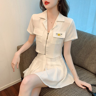 新款 时尚 好货2025年夏季 女装 搭配百褶裙两件 短款 上衣女小个子夏装