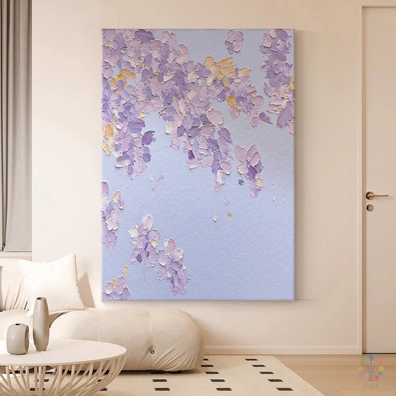 纯手绘油画抽象色块客厅装饰画奶油风玄关沙发背景墙丙烯肌理挂画图片