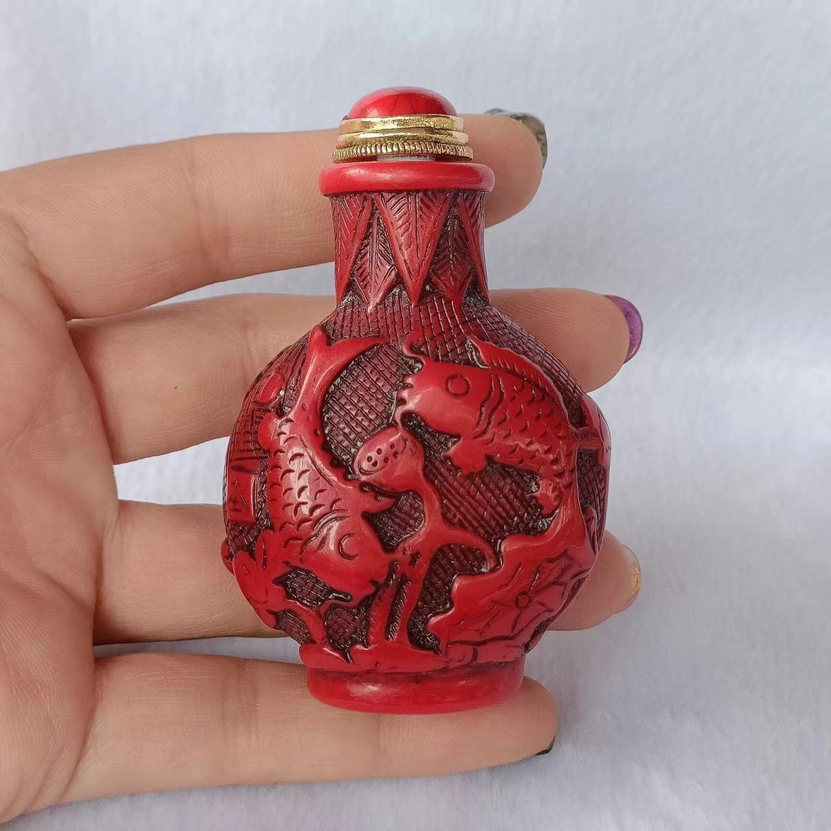 古玩杂项仿古做旧工艺品仿珊瑚雕刻鼻烟壶手把件工艺品