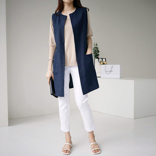 2025新款韩版麻料马甲女士薄款夏天外穿圆领马夹宽松坎肩