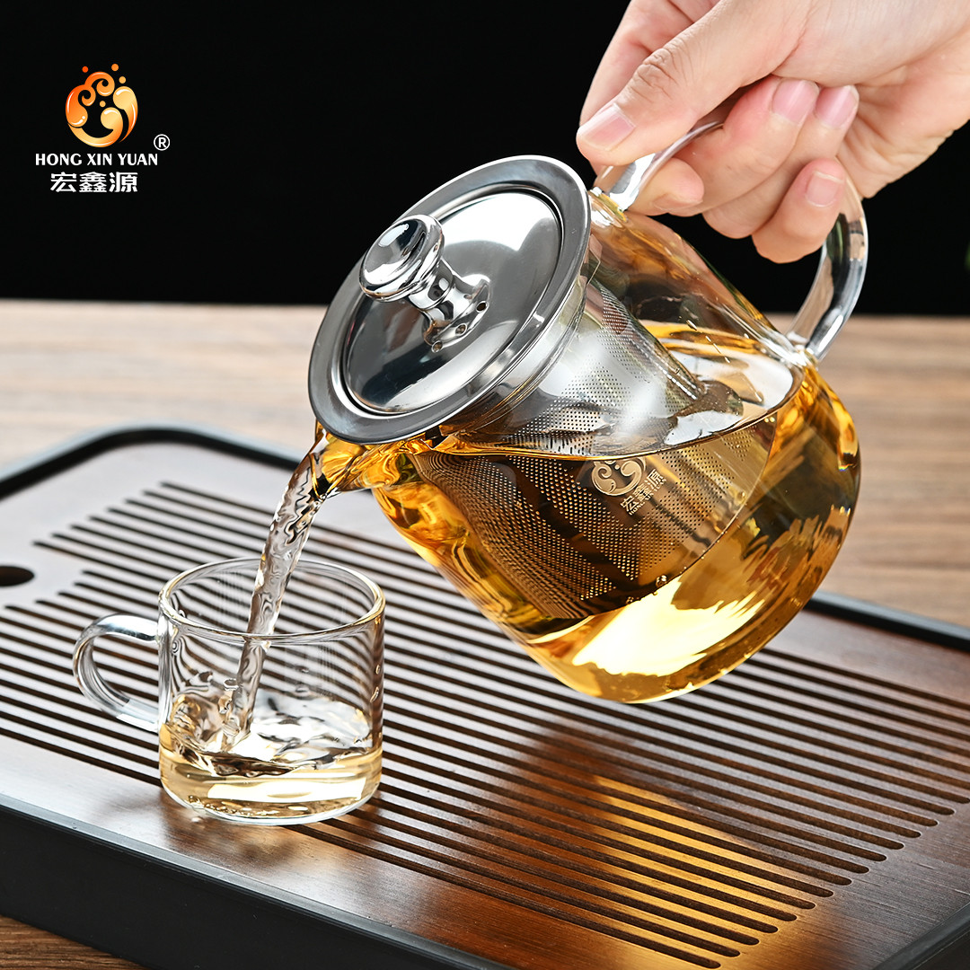 宏鑫源品牌玻璃茶具耐高温 加厚花茶壶 大容量 不锈钢过滤网