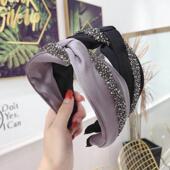 条交叉店缎面镶钻宽边发箍韩版 新款 头箍布艺勾勾波浪发饰韩国