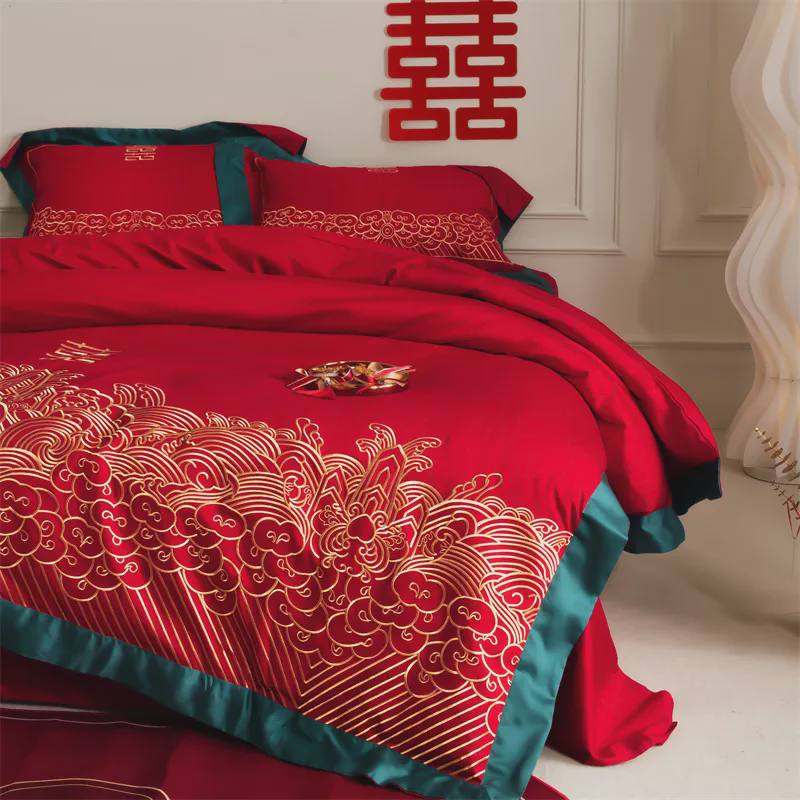 新中式全棉长绒棉100支婚庆四件套国潮 结婚刺绣被套床单喜庆多件,床上用品,婚庆床品套件,淘宝优惠券,粉丝福利购,淘宝优惠卷