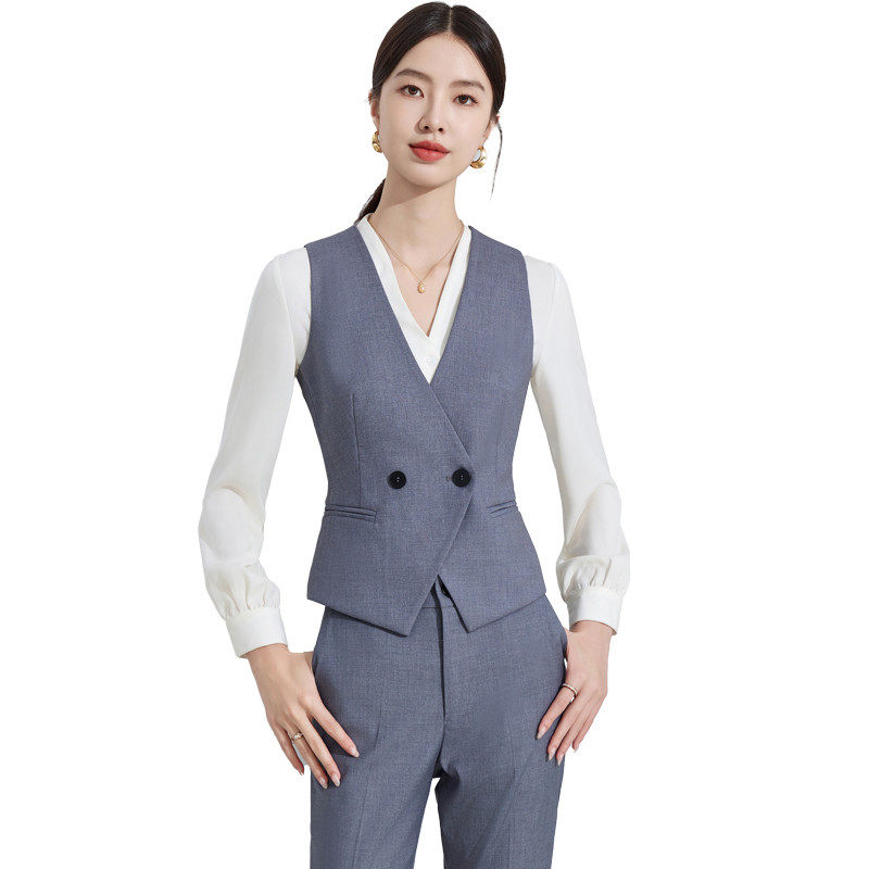 高货速发灰色西装马甲职业套装女春秋季高级感马夹背心酒店前台接