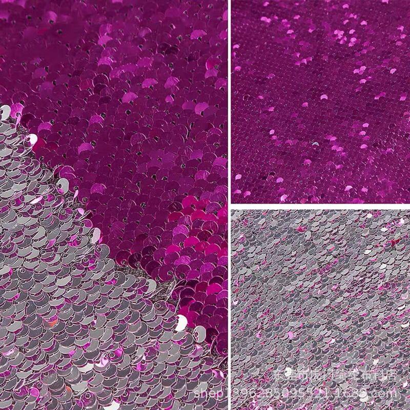 现货5厘双面翻动亮片幻彩片绣花服装布七彩珠闪光双面绣珠片布