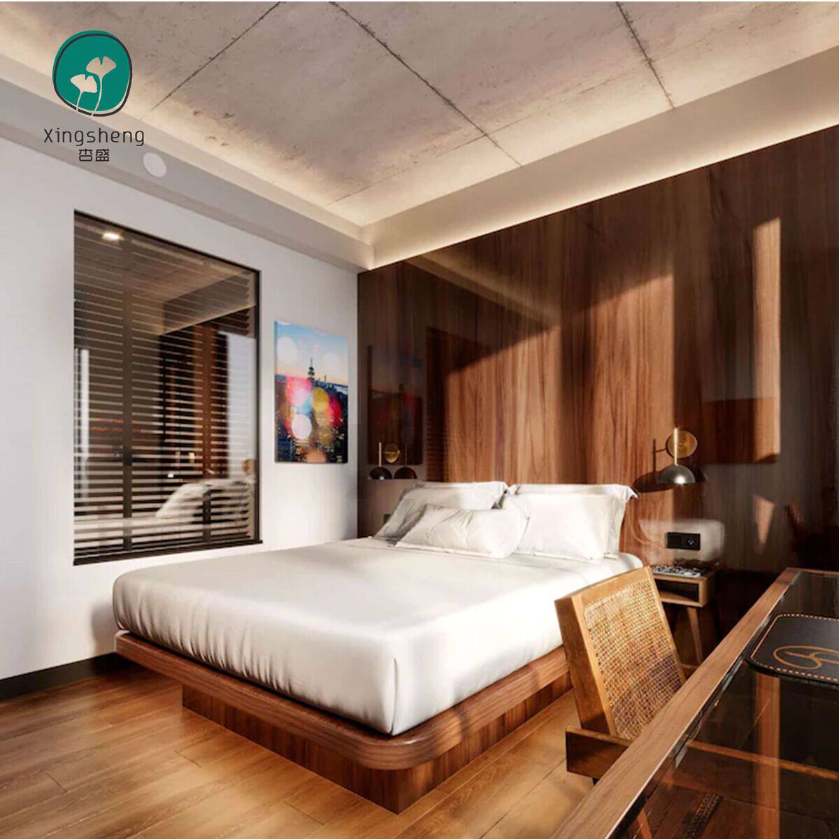 经济快捷酒店客房全套家具板式床衣柜床头柜板式家具