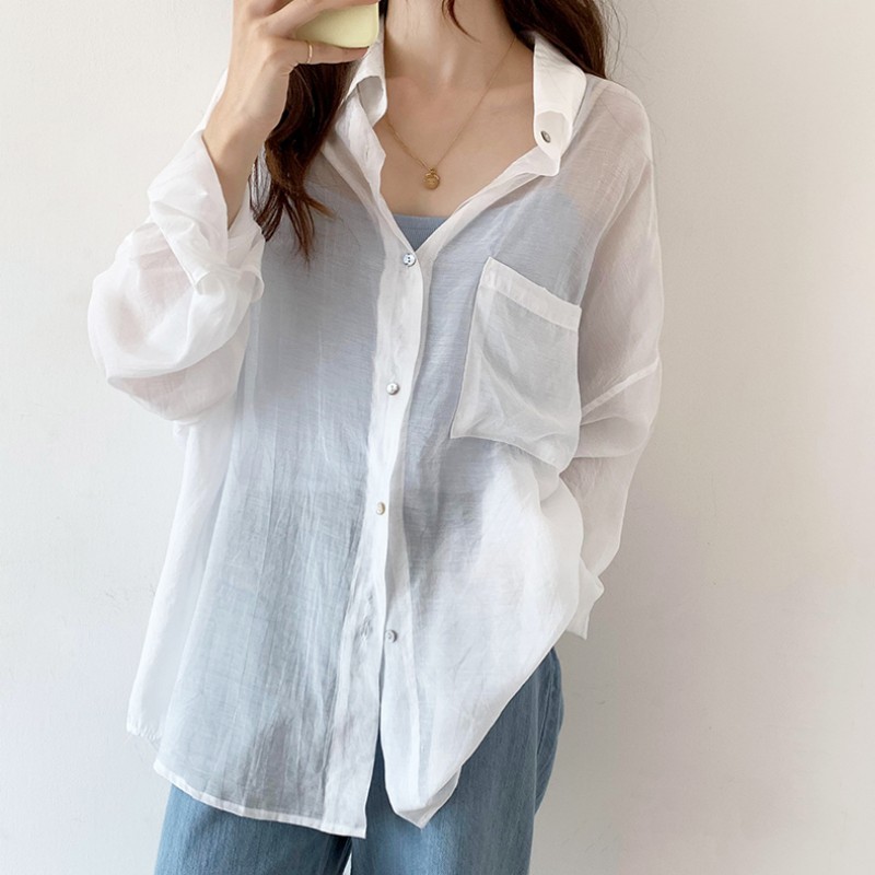 新品薄衫2025新款防晒服防晒衣外套开衫夏季防紫外线欧根纱女衬衫