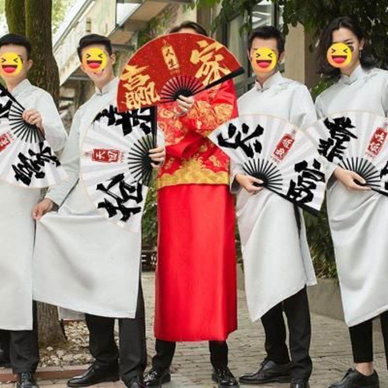 国潮结婚扇子迎亲伴郎团婚礼新郎拍照道具中国风接亲文字折扇纸扇,节庆用品/礼品,堵门/游戏道具,淘宝优惠券,粉丝福利购,淘宝优惠卷