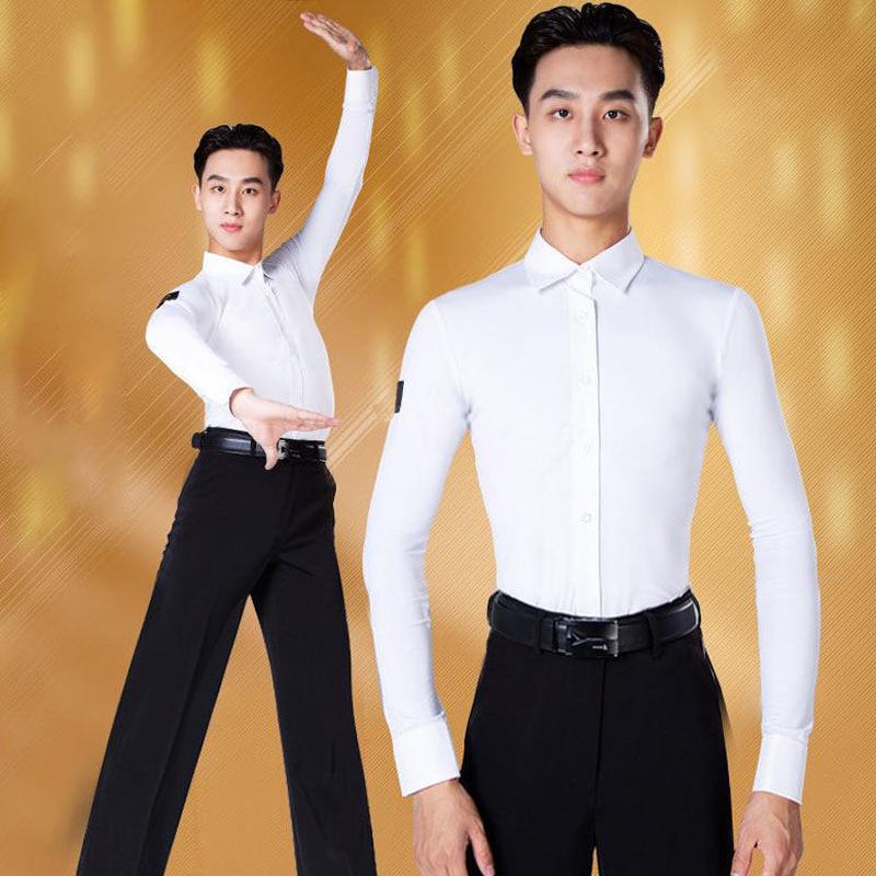 速发高货拉丁舞成人上衣国标舞华尔兹交谊舞表演练功服衬衣男799