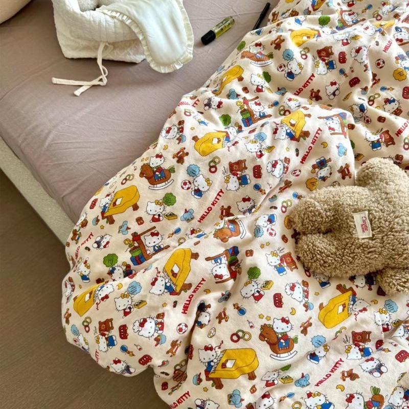 a类少女Kitty猫双层纱床上四件套全棉1.5m1.8米母婴级被套三件套