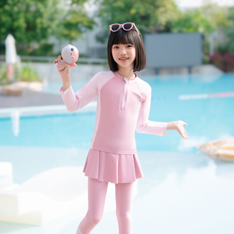 儿童泳衣女孩长袖长裤2025新款爆款中大童女童防晒透气分体游泳衣