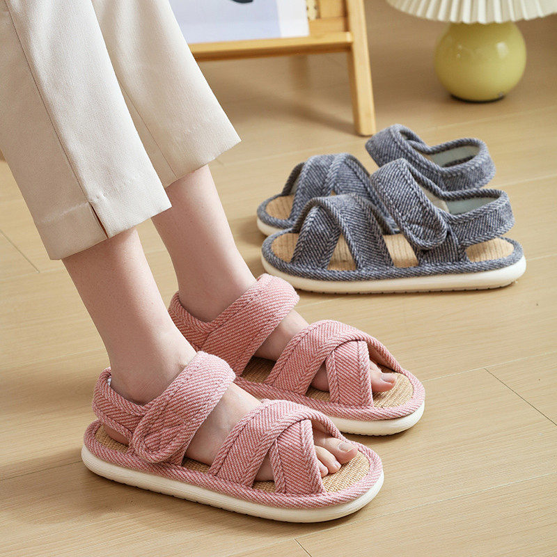 日式静音亚麻底拖鞋夏季吸汗居家室内透气防滑交叉露趾男女款凉鞋,居家布艺,居家亚麻拖鞋,淘宝优惠券,粉丝福利购,淘宝优惠卷