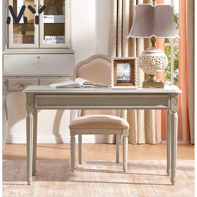 美式乡村实木简约白色书桌椅组合小户型写字台欧式家用办公桌定制