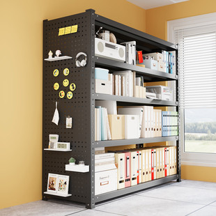 黑色带洞洞板多层家用货架置物架行李箱阳台收纳架子下空式储藏室