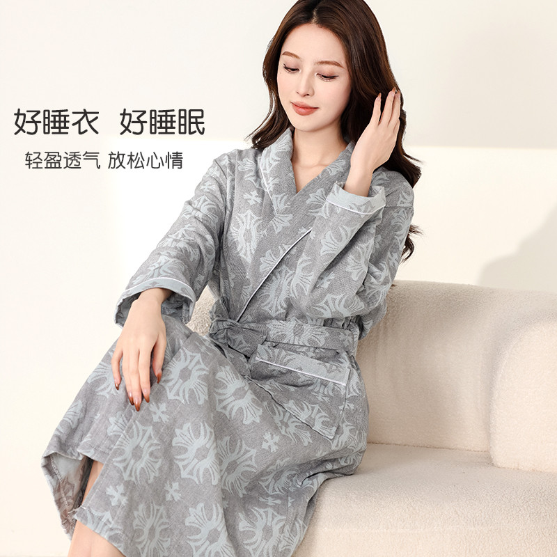 睡袍女夏季纱布薄款纯棉2024新款夏天睡衣成人大码吸水浴袍家居服