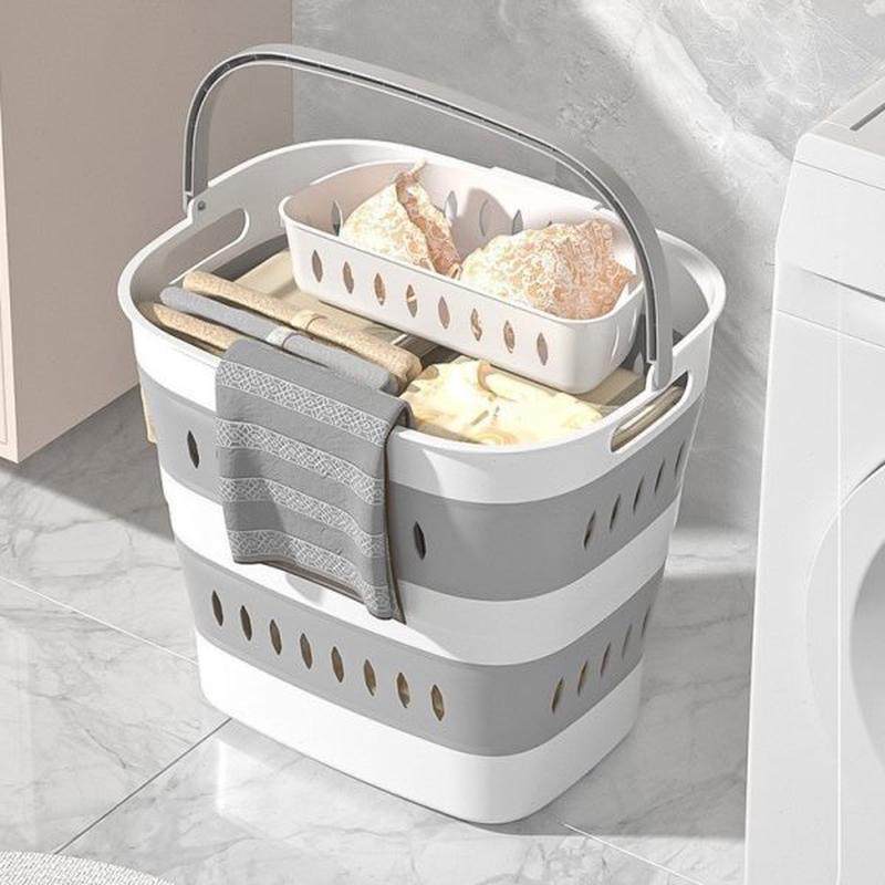可脏衣篮脏衣篓 蓝浴室塑料收纳筐折叠大号衣物洗衣 家用 挂壁