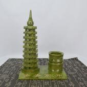 文昌塔笔筒摆件青玉9层13层办公室房间书房柜玉石