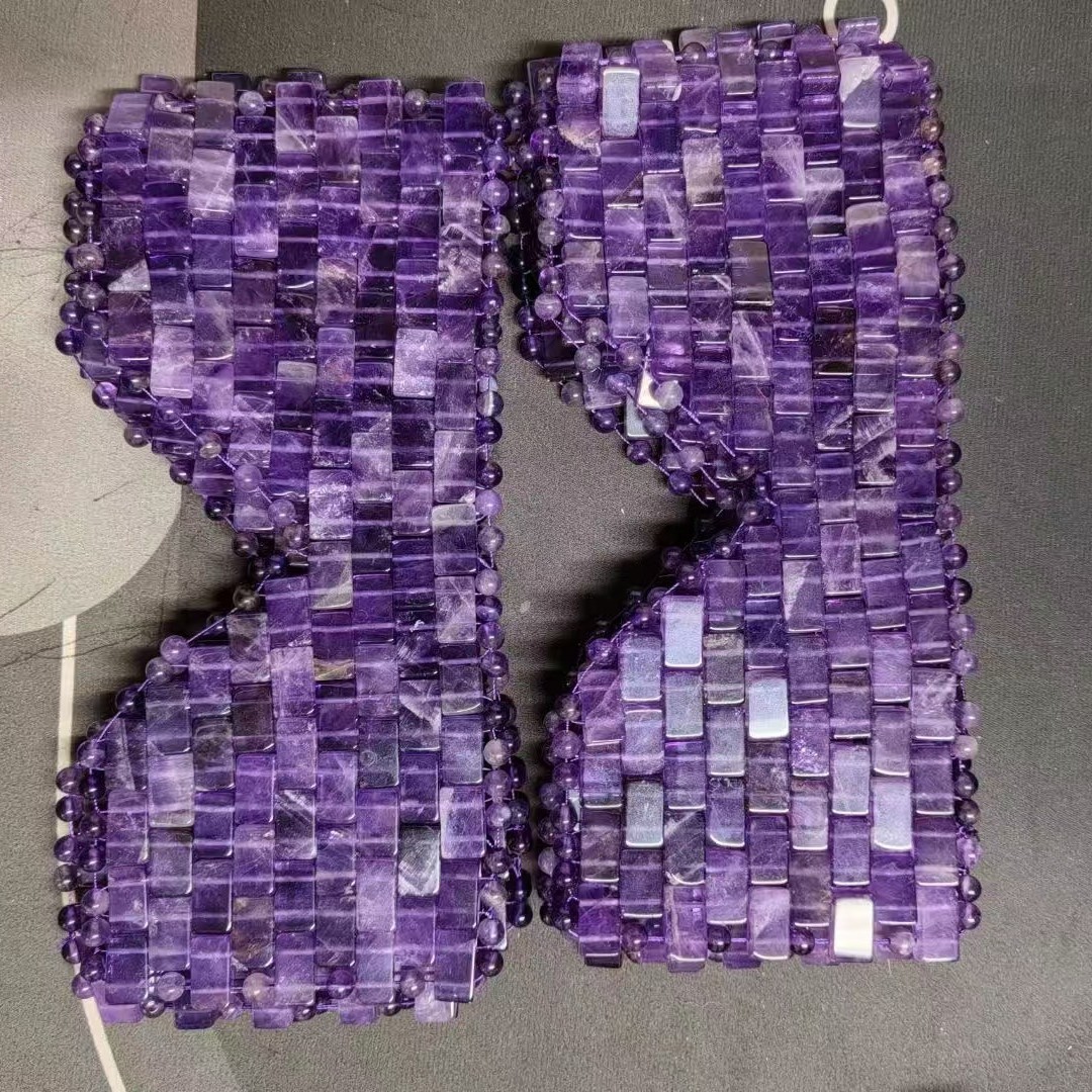 厂家眼部天然粉水晶玉石编织眼帘 批发冰敷玉石眼膜眼帘 粉晶眼帘