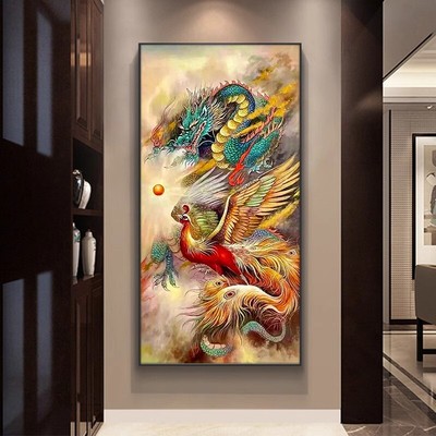 二龙戏珠客厅风水挂画龙凤招财呈祥凤凰玄关画2025新款高端装饰画
