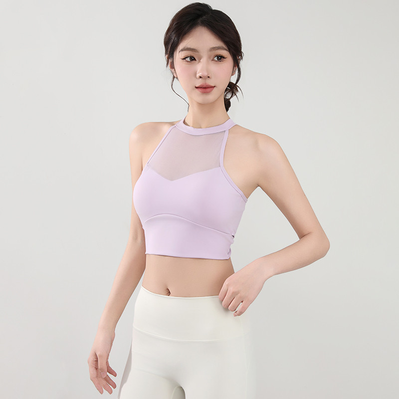 速发高货外穿带胸垫瑜伽服背心女跑步网纱性感美背聚拢运动内衣速