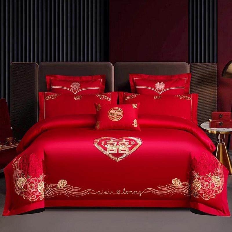 全棉刺绣婚庆大红色床单四件套喜庆嫁女结婚送礼男女婚嫁床品套件,床上用品,婚庆床品套件,淘宝优惠券,粉丝福利购,淘宝优惠卷