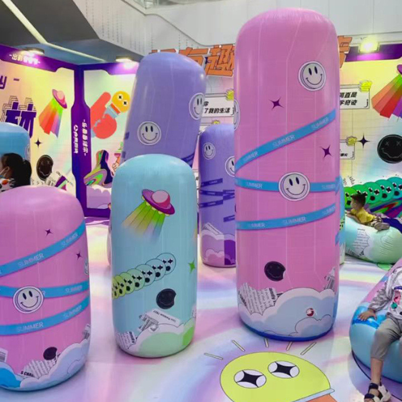充气发光彩色立柱气模 闭气不倒翁卡通商场美陈拳击柱出气筒气模