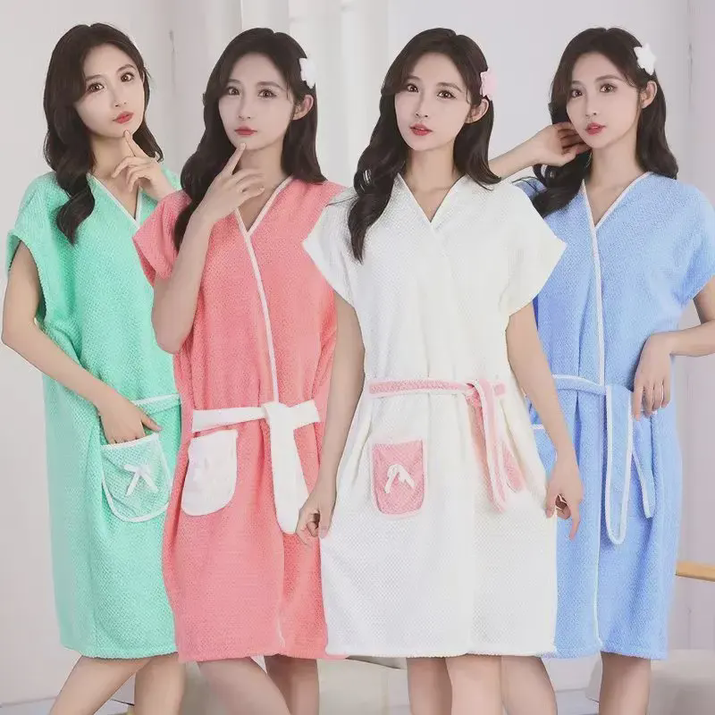 可穿式浴袍可爱浴巾成人家用长款速干吸水连帽学生漫游泳Q