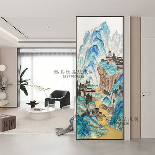高端定制手绘掐丝珐琅彩千里江山图入户玄关客厅玻璃屏风隔断轻奢