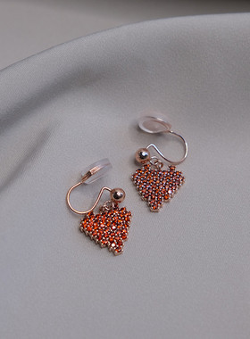 甜美少女石榴红爱心短耳夹无耳洞精致法式耳骨夹气质耳环女10623