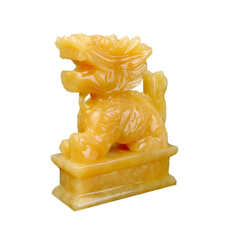 天然玉石一对麒麟摆件特大号抛光摆件创意礼品