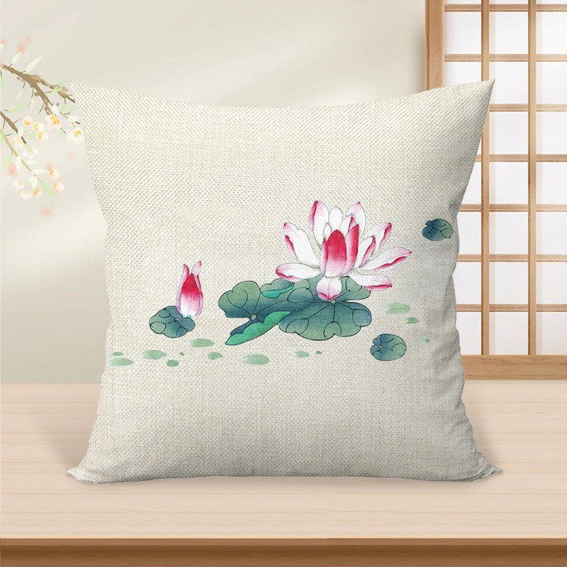 水墨画亚麻毯logo抱枕被子两用二合一四季通用企业伴手礼抱枕印花