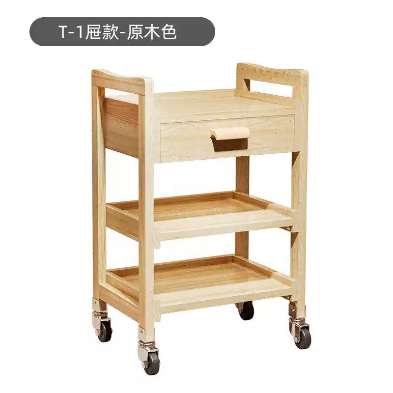 实木美容院多功能美容推车三层可移动置物架工具车美发美甲带抽屉