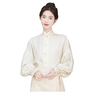对襟立领衬衣女 现货马面裙搭配 上衣长袖 汉服刺绣新中式 国风衬衫