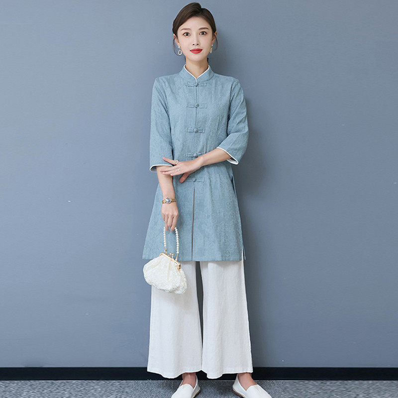 速发高品质唐装女装中国风茶艺服装采耳师中医馆工作服新中式汉服