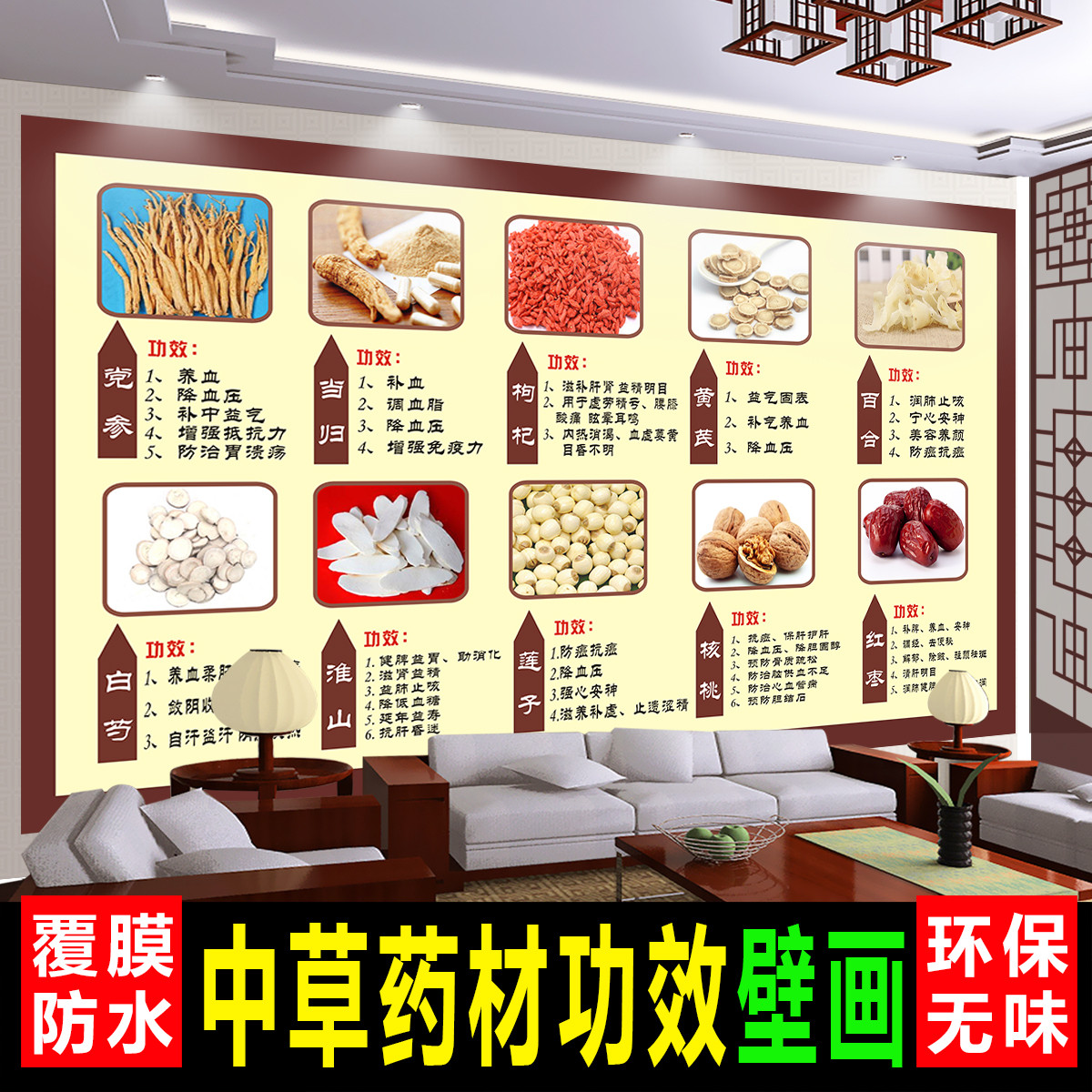 人参灵芝冬虫夏草大挂图中草药材简介功效中药店展板海报大挂画