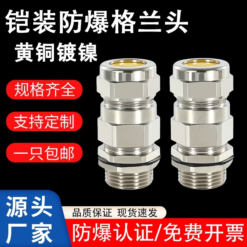 黄铜镀镍铠装防爆格兰头电缆双密封接头防水M型填料函金属夹紧G1